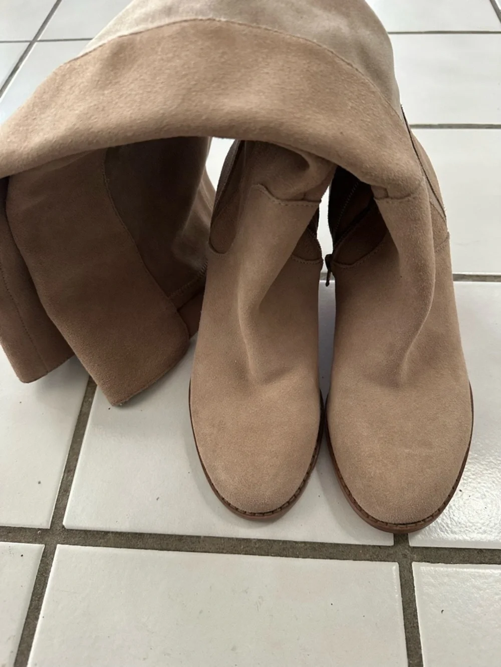 Sole Society Tall Beige Suede Wedge Over-the-Knee Boots